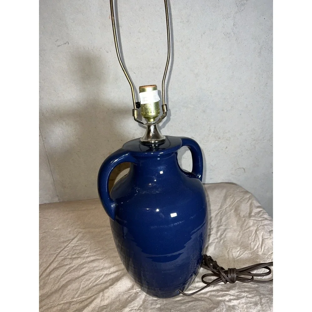 Vintage Leviton Lamp Cobalt Blue Ceramic Vase Style With Handles